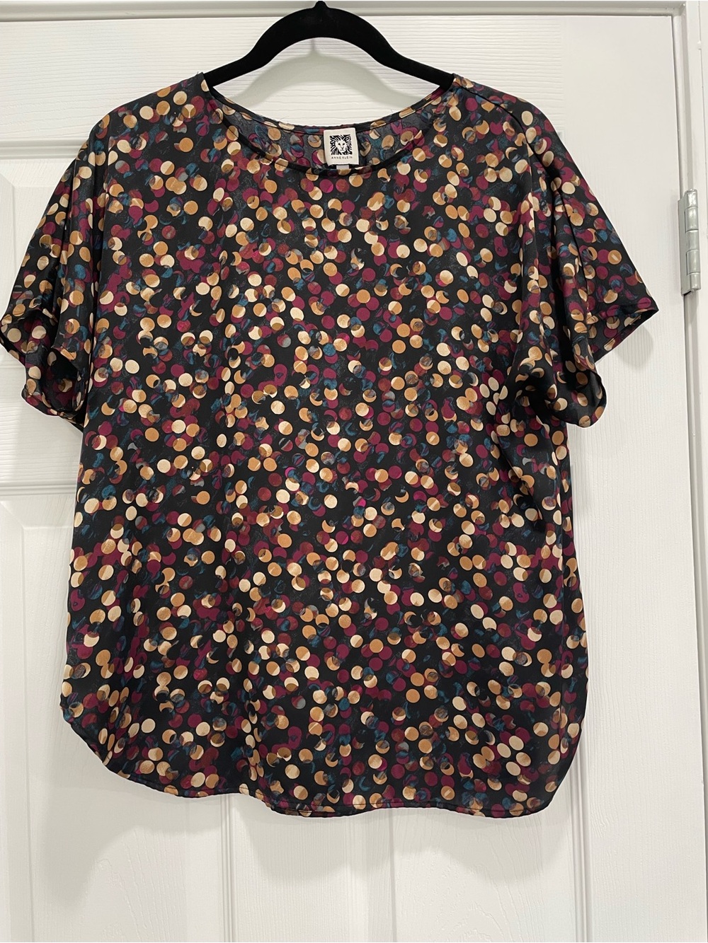 Anne Klein Gorgeous Women’s Short-Sleeve Dot Print Blouse in Black and Multi